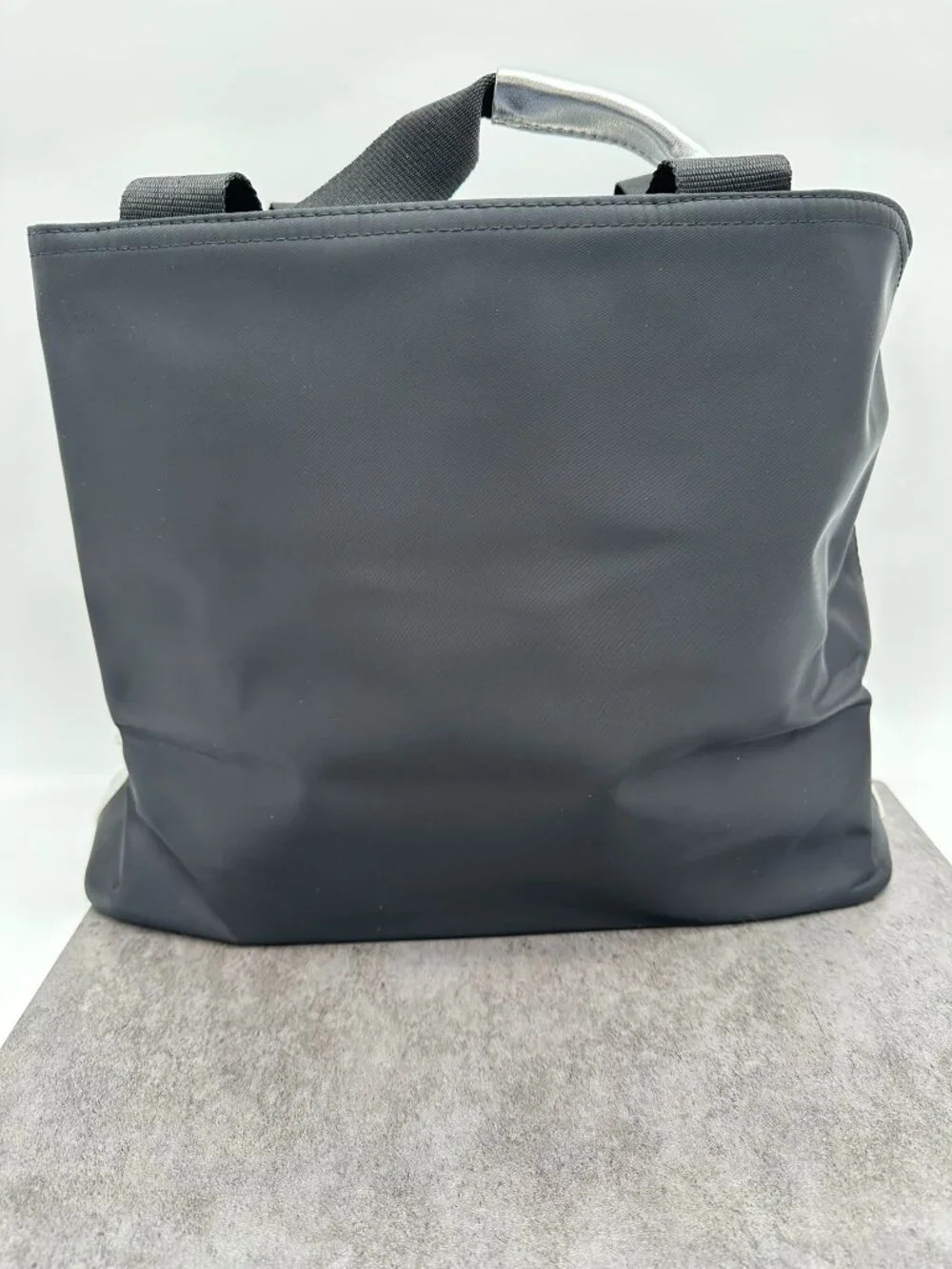 Versace Parfums Nylon Canvas Fashion Tote Bag Detachable Strap Black/Silver Tone
